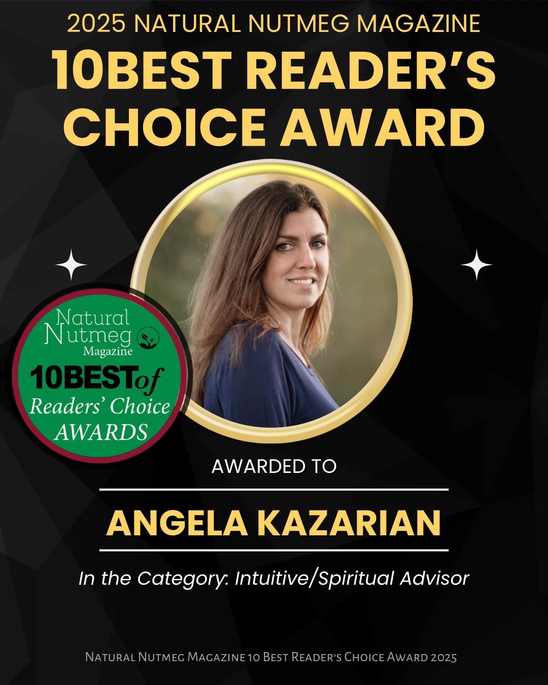 2025 Natural Nutmeg Magazine - 10Best reader's choice award - Angela Kazarian